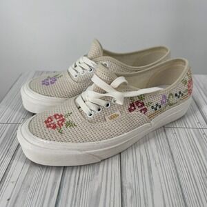 Vans Authentic 44 DX Stitched Together Cream Floral Embroidered Shoes Womens 9